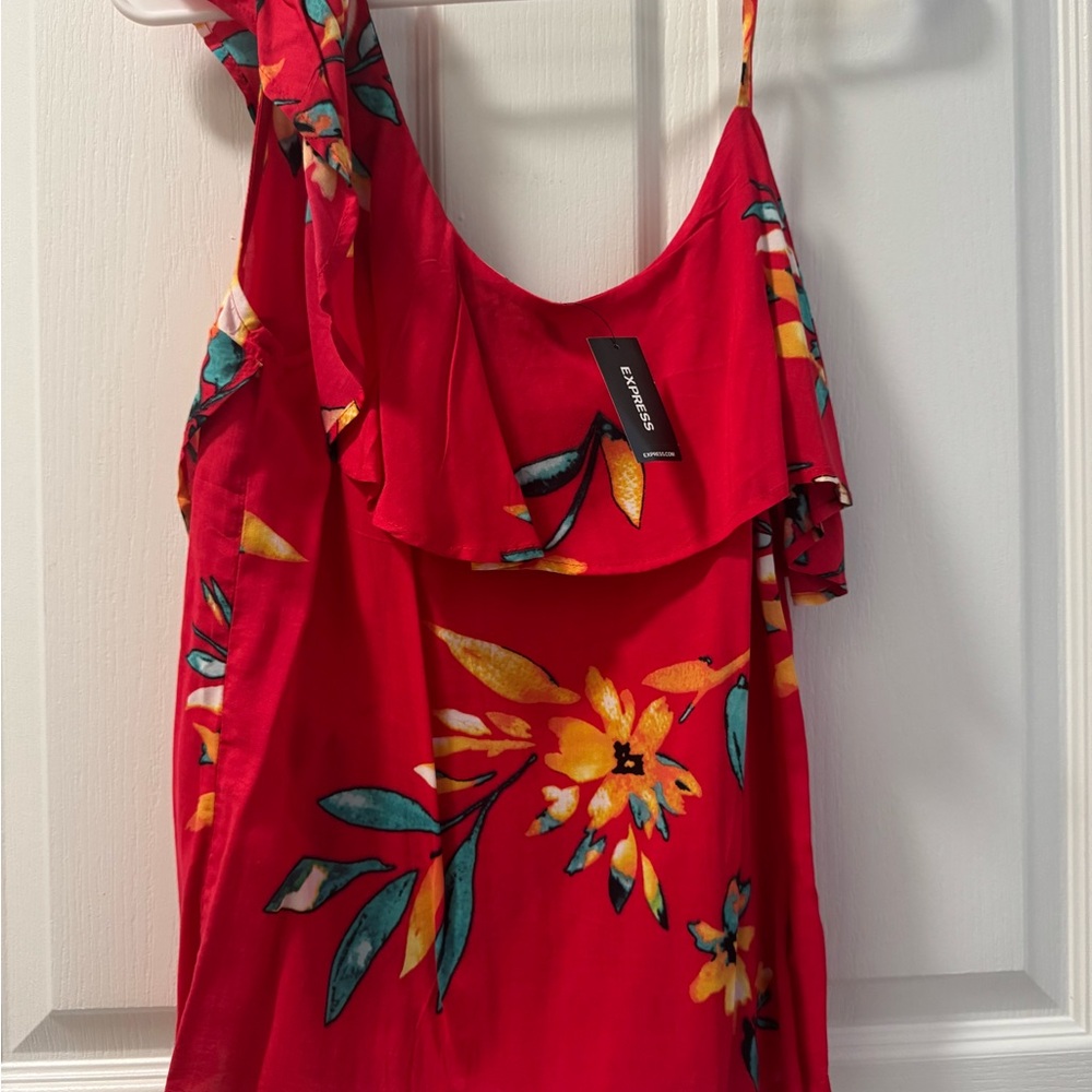 NWT: EXPRESS - Red Tropical Asymmetrical Tank Top